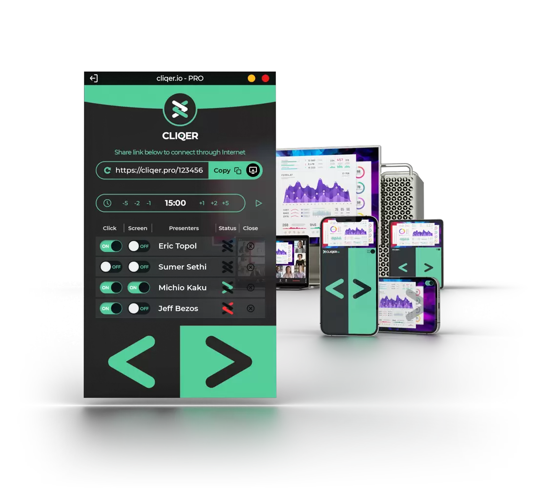 Cliqer PRO host window with connected devices